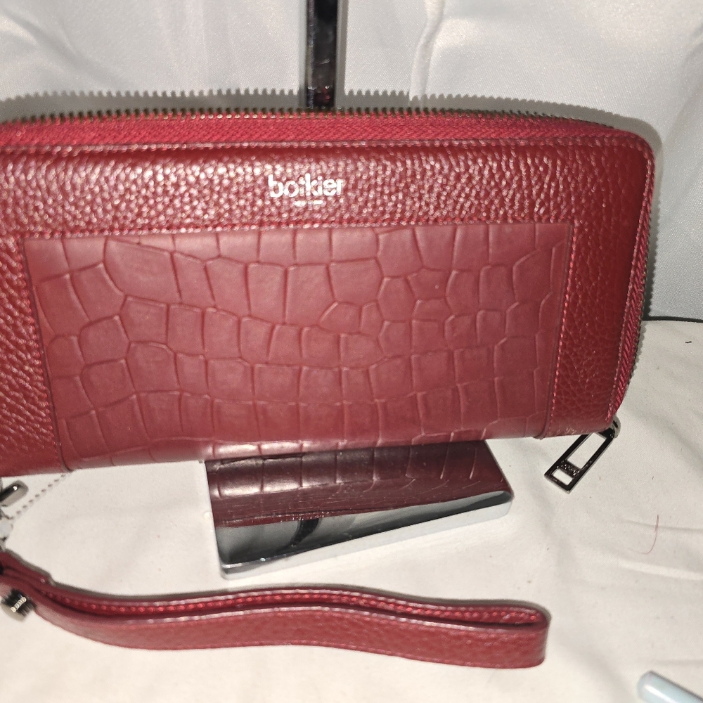 Botkier Dark Red  Multipockets ALL AROUND ZIPPER Textured Wallet - Picture 14 of 15